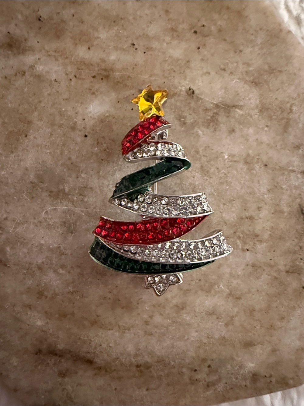 Crystal Christmas Tree Brooch - Red, Green, Clear, Yellow